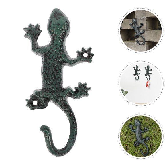 ETEREAUTY Animal Hooks For Wall 2Pcs Gecko Shaped Hooks in Green with Rustic Style Garage