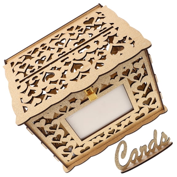 ETEREAUTY Elegant Golden Wooden Wedding Card Box for Reception with Storage and Decorative Use