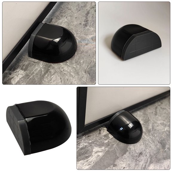 ETEREAUTY Floor Doorstop with Rubber Cushion Black Polycarbonate No Drill Easy Install Noise Reduction