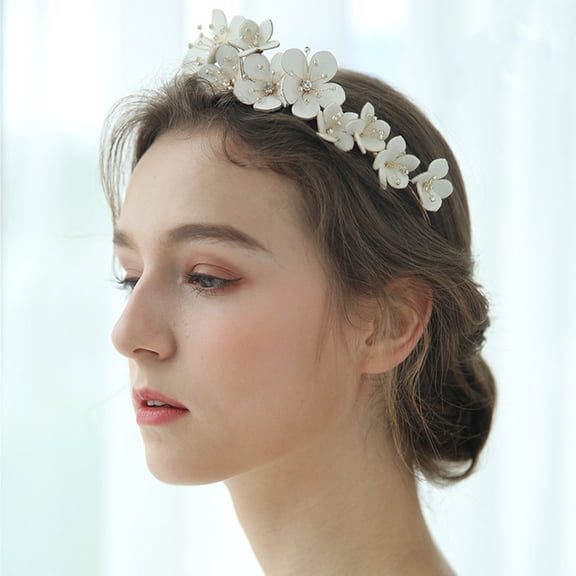 ETEREAUTY Flower Crown for Girls Circular Hoop Crown Headband Alloy Golden Hair Decoration for Lady Birthdays 1PC