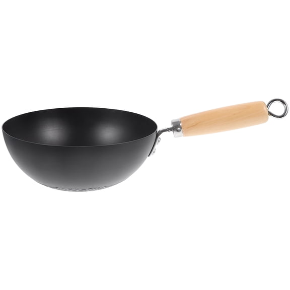 ETEREAUTY Traditional Wok No-Stick Frying Pan Wrought Iron for Home Cooking Black