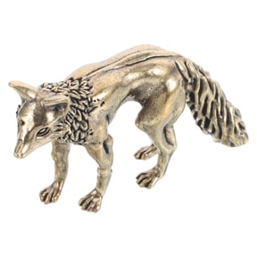 ETEREAUTY Golden Brass Fox Figurine Abstract Creative Design for Home Office Desk Decorative Ornament