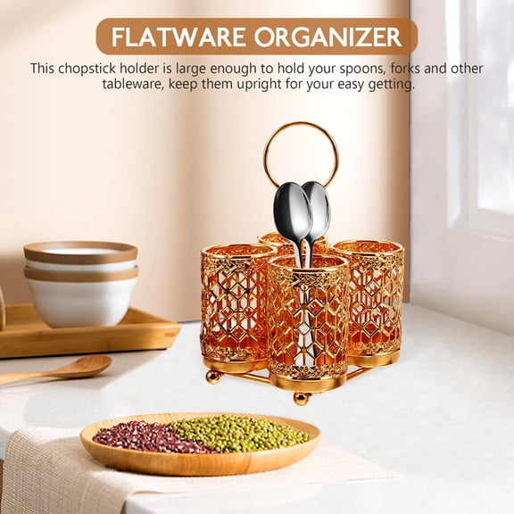 ETEREAUTY Golden Silverware Pot for Kitchen with Practical Upright Utensil Storage