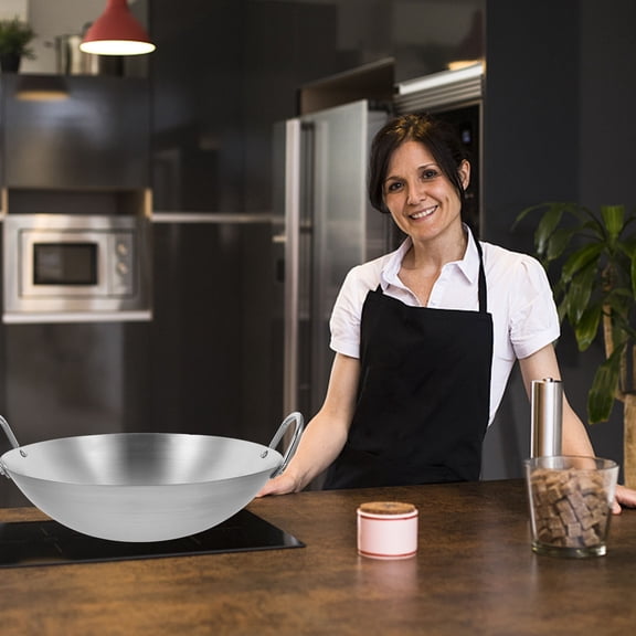 ETEREAUTY Heavy Duty Stainless Steel Chinese Wok Pan with Handles for Versatile Kitchen Cooking