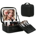 thumbnail image 1 of PartyKindom Portable Black Travel Makeup Case with Adjustable LED Light Mirror Organizer, 1 of 8