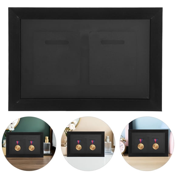 ETEREAUTY Black Wooden Medal Display Frame for Wall Featuring Premium Construction and Multifunctional Trophy Holder