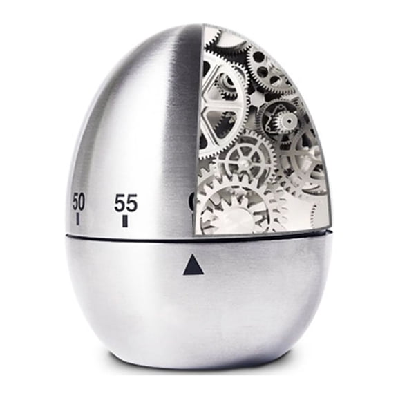 ETEREAUTY Plated Silver Kitchen Timer Egg Shape Mechanical Household Countdown for Cooking