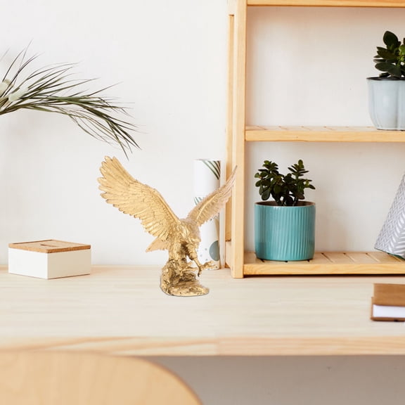ETEREAUTY Office Resin Eagle Figurine in Golden Color for Desk and Lawn Decoration