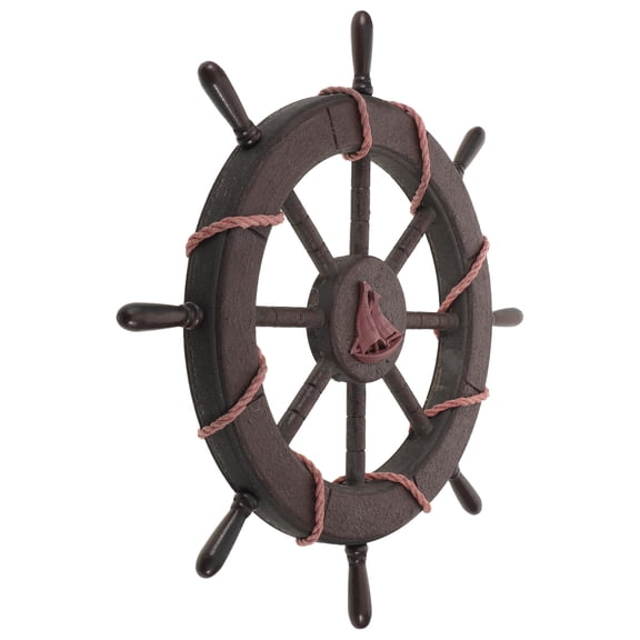 ETEREAUTY Rustic Wooden Nautical Wheel Wall Decor with Handcarved Pirate Ship Design