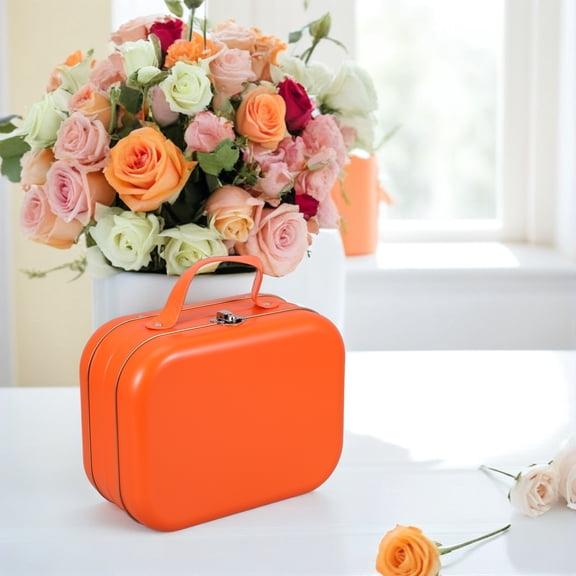 ETEREAUTY Portable Orange Metal Storage Box with Lid and Handle for Home Use