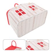 ETEREAUTY Vintage White Faux Rattan Basket with Handle for Picnic, Wedding Favors, Home Decor, and Storage