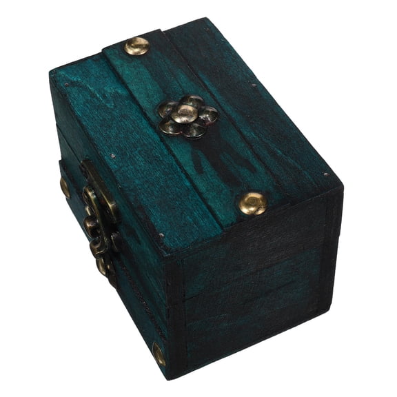ETEREAUTY Vintage Wood Trinket Box, Green Metal Accent Storage