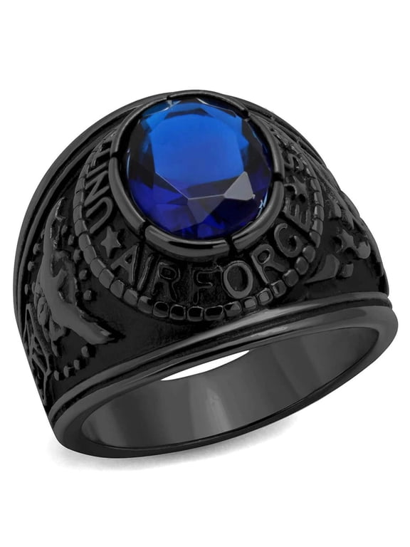 Men's USA Air Force Military Patriotic Ring Blue Stone - Black