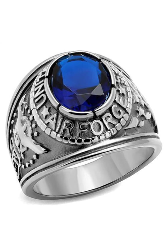 Men's USA Air Force Military Patriotic Ring Blue Stone - Silver