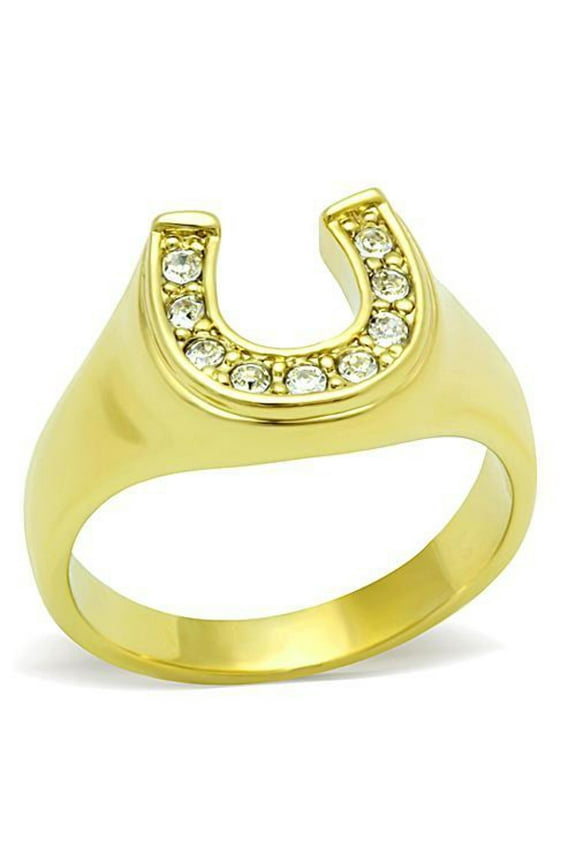 Women's Clear Pave CZ Horseshoe Equestrian Novelty Statement Fashion Ring - Gold