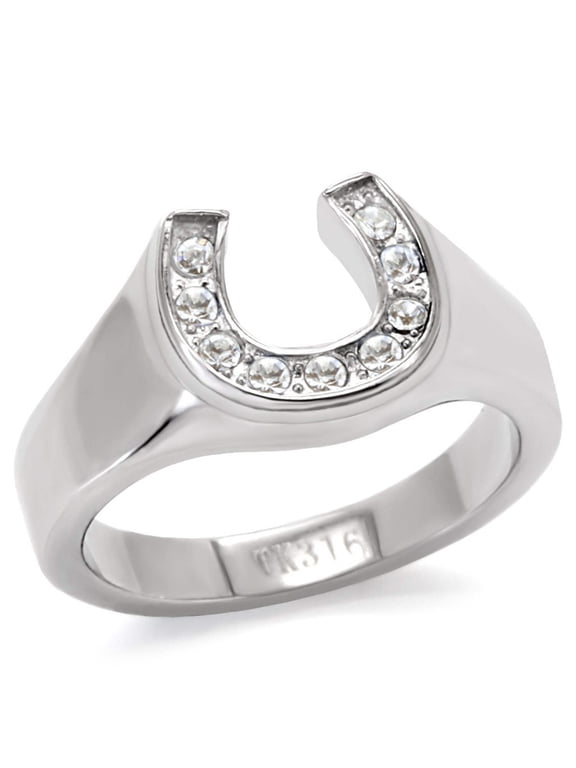 Women's Clear Pave CZ Horseshoe Equestrian Novelty Statement Fashion Ring