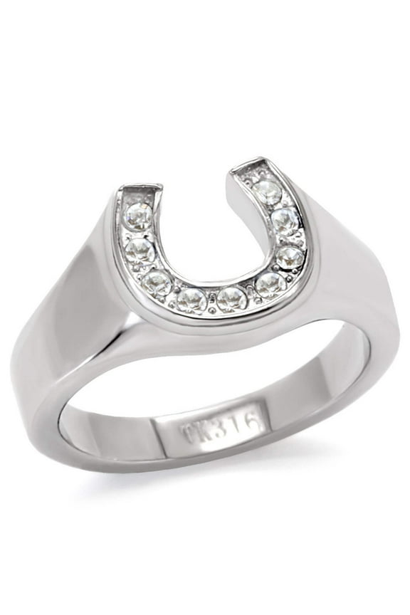Women's Clear Pave CZ Horseshoe Equestrian Novelty Statement Fashion Ring