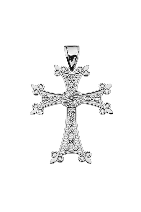 ETERNITY ARMENIAN CROSS "KHACHKAR" WHITE GOLD PENDANT NECKLACE (MEDIUM) :  14K  Pendant with 20" chain