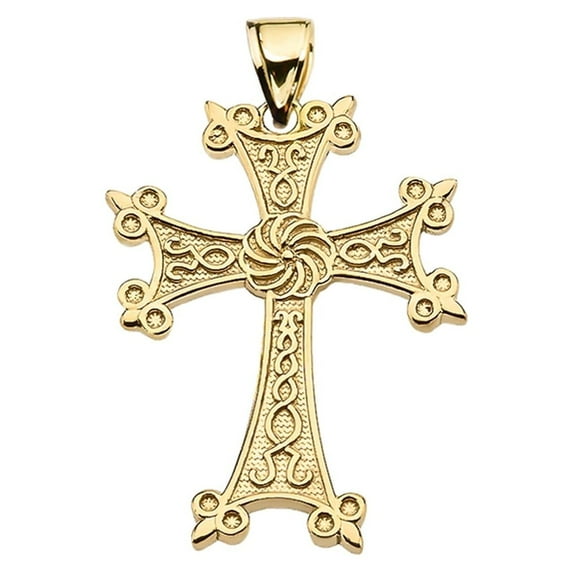 ETERNITY ARMENIAN CROSS "KHACHKAR" YELLOW GOLD PENDANT NECKLACE (SMALL) : 10K Pendant with 20" chain