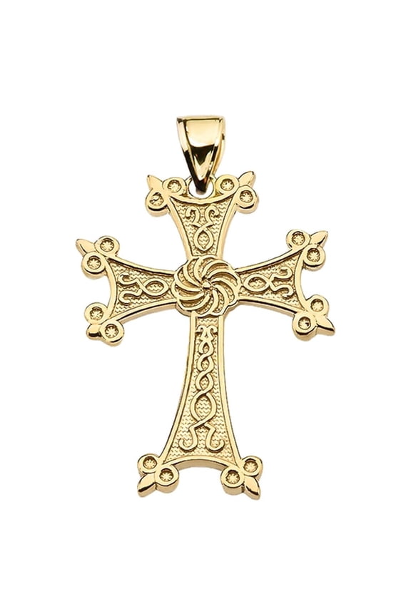 ETERNITY ARMENIAN CROSS "KHACHKAR" YELLOW GOLD PENDANT NECKLACE (SMALL) :  14K  Pendant with 16" chain