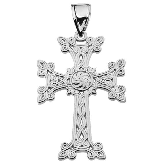 ETERNITY "KHACHKAR" ARMENIAN CROSS WHITE GOLD PENDANT NECKLACE (LARGE) : 14K Pendant with 16" chain