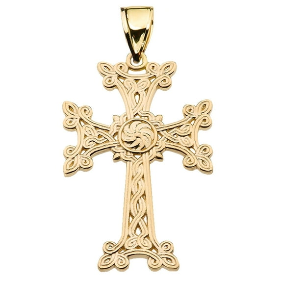 ETERNITY "KHACHKAR" ARMENIAN CROSS YELLOW GOLD PENDANT NECKLACE (LARGE) : 14K Pendant with 20" chain