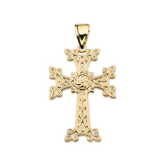 ETERNITY "KHACHKAR" ARMENIAN CROSS YELLOW GOLD PENDANT NECKLACE (SMALL) : 14K Pendant only