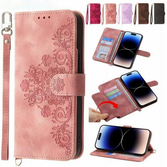 ETFASH Leather Wallet Cell Phone Case for Apple iPhone 11/12/13, Pink