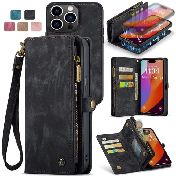 ETFAST Leather Wallet With Card Holder Zipper Phone Case For iPhone 15 Pro Max 15Plus 14ProMax 14 Plus 13 12 11 XS Max XR 7 8 Plus 6 SE High Quality Leather Phone Case