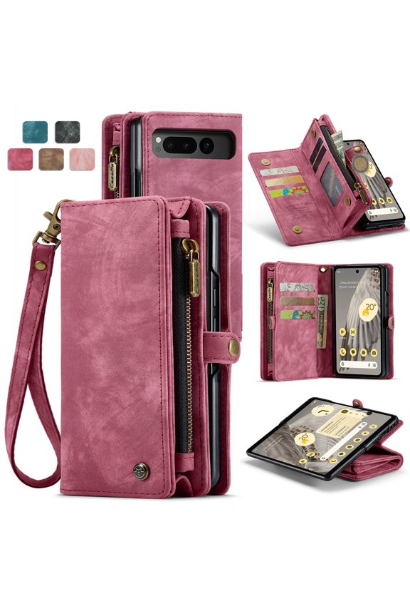 Leather Wallet With Card Holder Zipper Phone Case For Google Pixel Fold High Quality Leather Phone Case