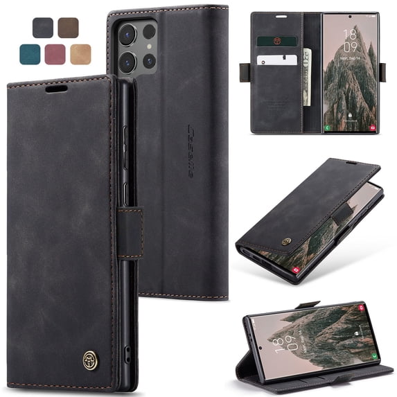 ETFAST Leather Wallet With Card Holder Zipper Phone Case For Samsung Galaxy S24 Ultra S23 FE S22 S21 S20 S10 S9 S8 High Quality Leather Phone Case