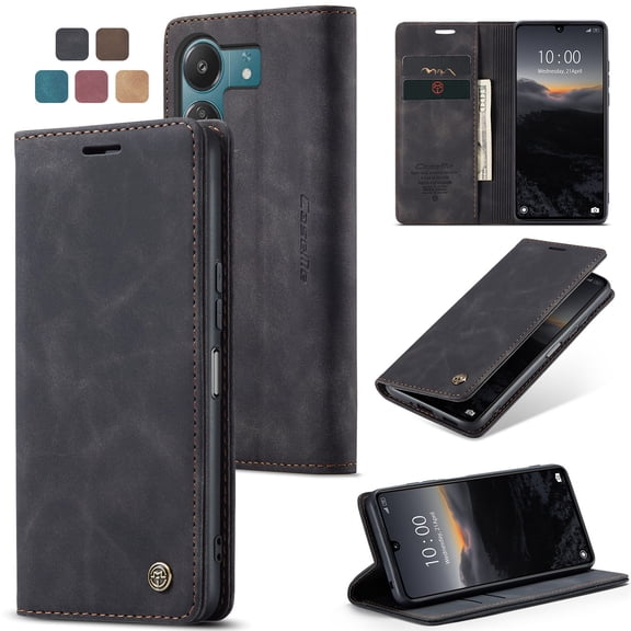 ETFAST Leather Wallet With Card Holder Zipper Phone Case For Xiaomi Poco C65 High Quality Leather Phone Case