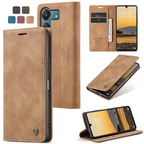 ETFAST Leather Wallet With Card Holder Zipper Phone Case For Xiaomi Poco C65 High Quality Leather Phone Case