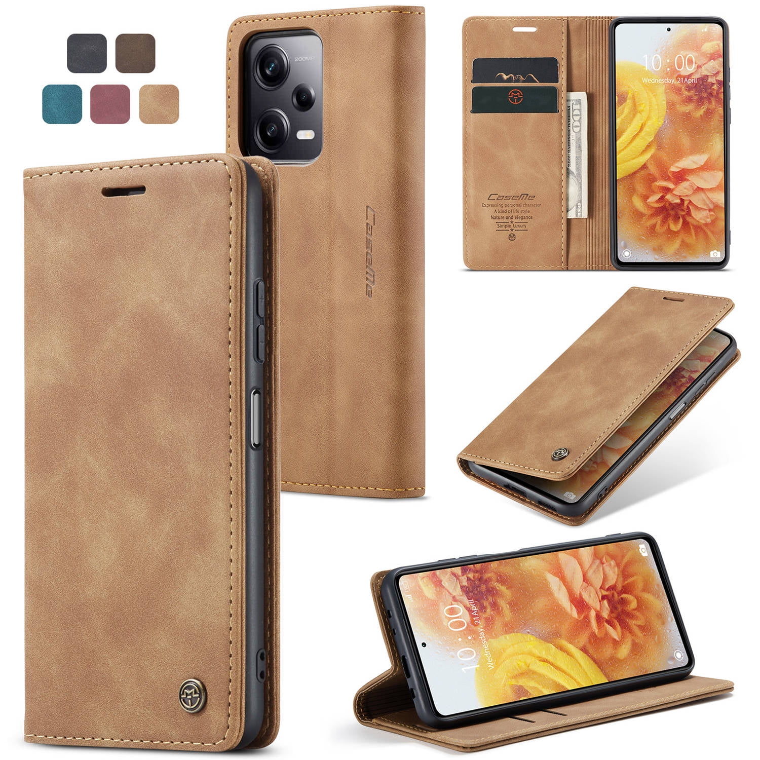 ETFAST Leather Wallet With Card Holder Zipper Phone Case For Xiaomi Poco X5 Pro High Quality Leather Phone Case