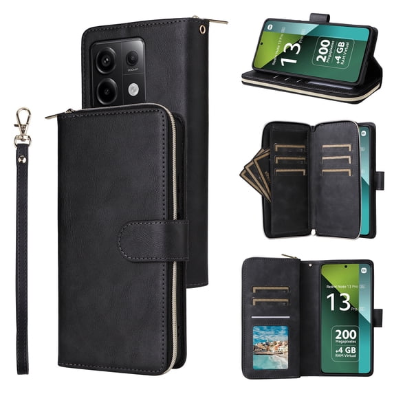 ETFAST Wallet Card Zipper Flip Leather Case For Redmi Note 13 Pro Plus Note13 Note13Pro Note 12 Note 12Pro Plus Note 11 Pro 11S Phone Case