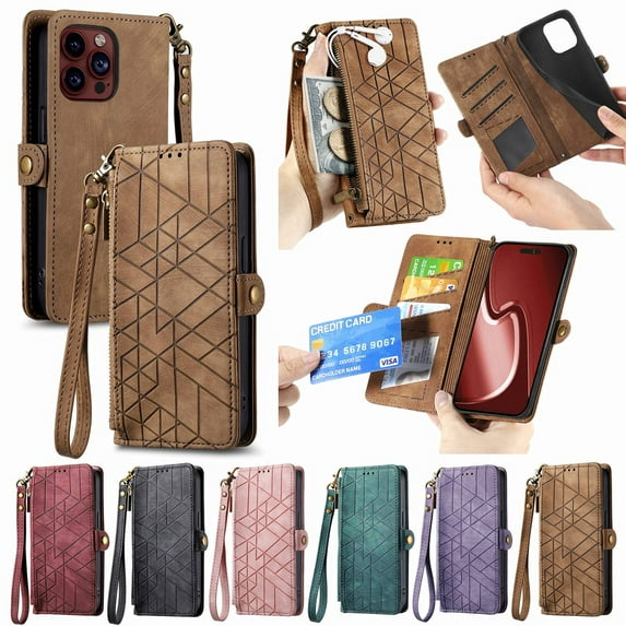 ETFAST Wallet Leather Phone Case For iPhone 16 Pro Max 15 Pro Max 15Plus 14ProMax 13 12 11 X XR XsMax Multi Card Zipper Phone case