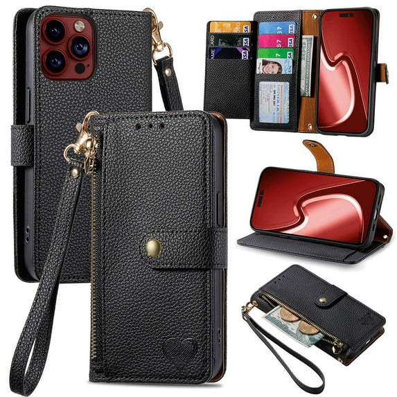 ETFAST Wallet Leather Phone Case For iPhone 16 Pro Max 15 Pro Max 15Plus 14ProMax 13 12 11 X XR XsMax Multi Card Zipper Phone case