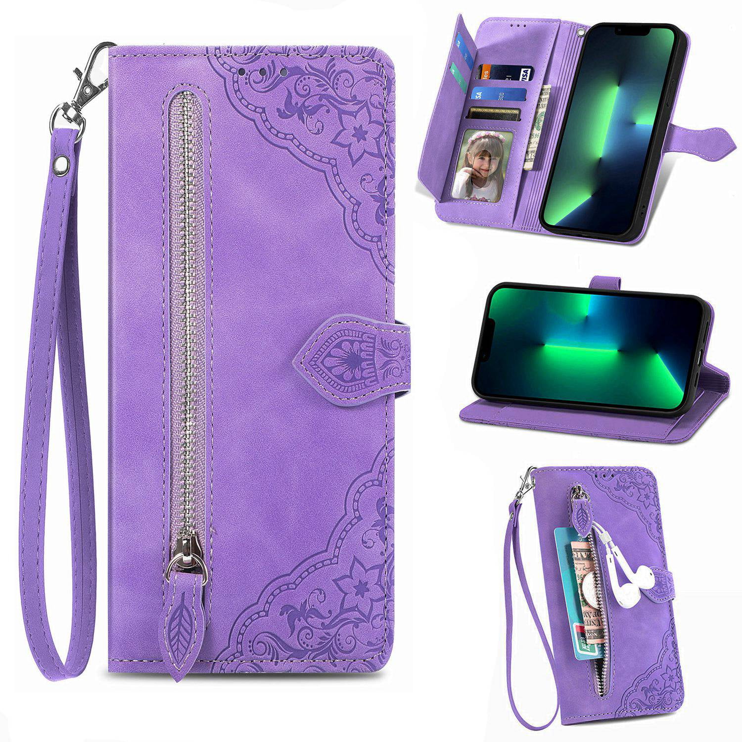 ETFAST Wallet Multi Card Slot Flip Zipper Leather Case For Realme C67 C65 C55 C53 C51 C35 C33 C30S C21Y C25Y C21 C15 C12 C25S V30T V30 V25 V20 V15  Phone case