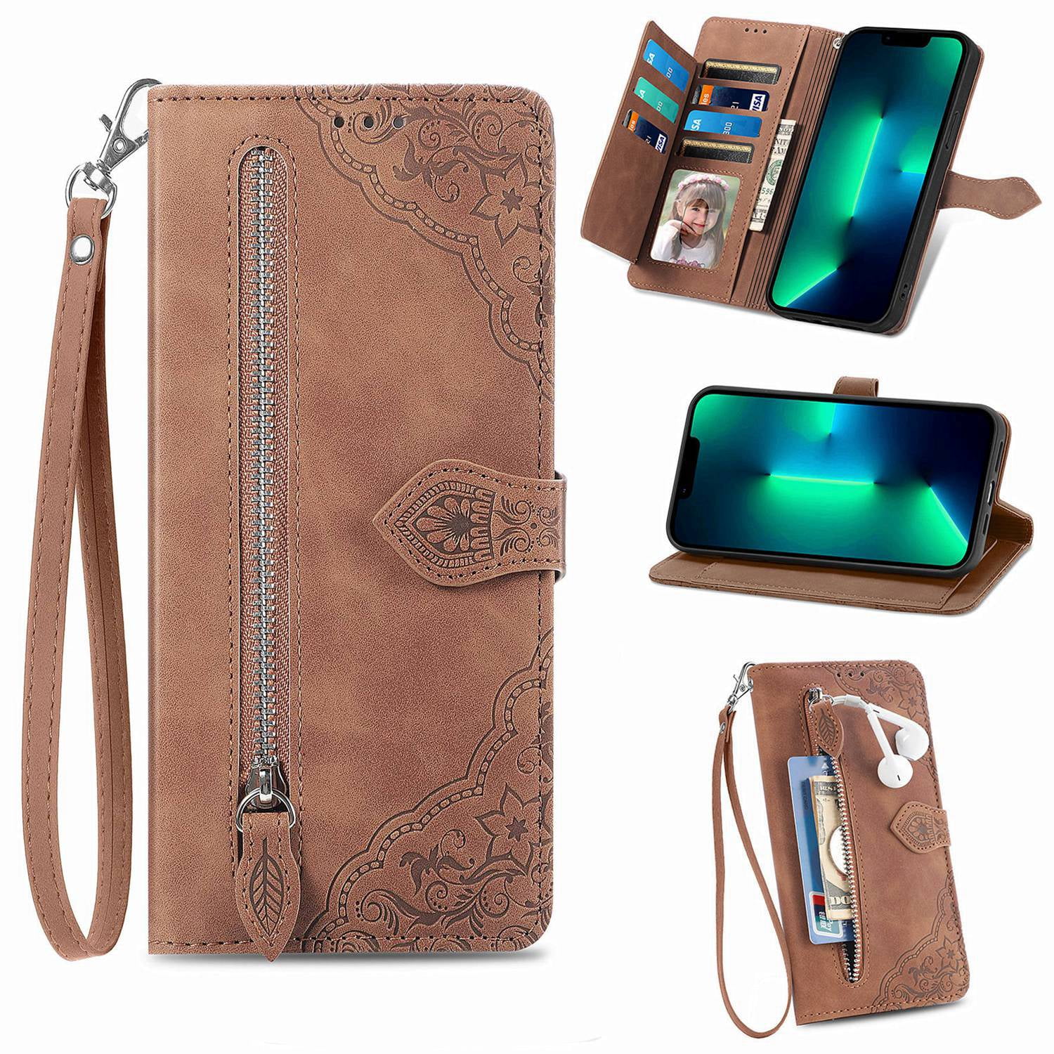 ETFAST Wallet Multi Card Slot Flip Zipper Leather Case For Realme C67 C65 C55 C53 C51 C35 C33 C30S C21Y C25Y C21 C15 C12 C25S V30T V30 V25 V20 V15  Phone case