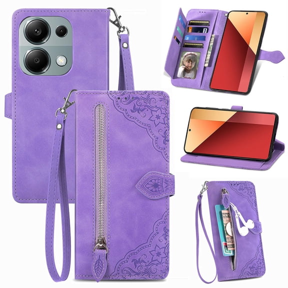 ETFAST Wallet Multi Card Slot Flip Zipper Leather Case For Redmi Note 13 Pro Plus Note12 Note 12 Pro Plus 12R 12S Note 11 Pro Plus 11R Note 10 Pro 10S Leather Phone case