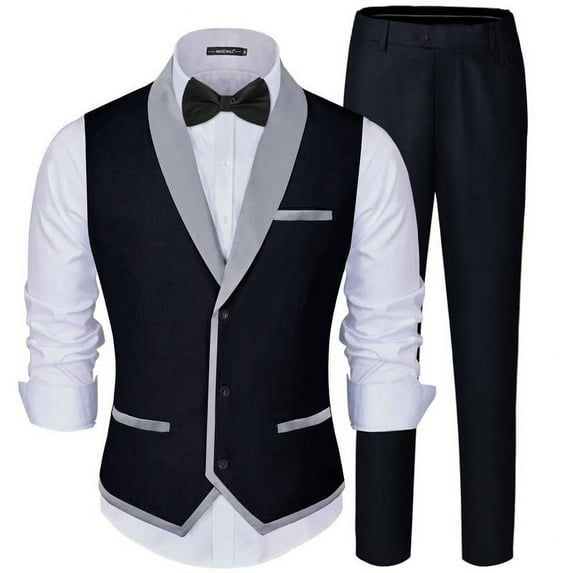 ETHAN 2 Piece Mens Formal Suit Black Suit for Men Wedding Business Size XS