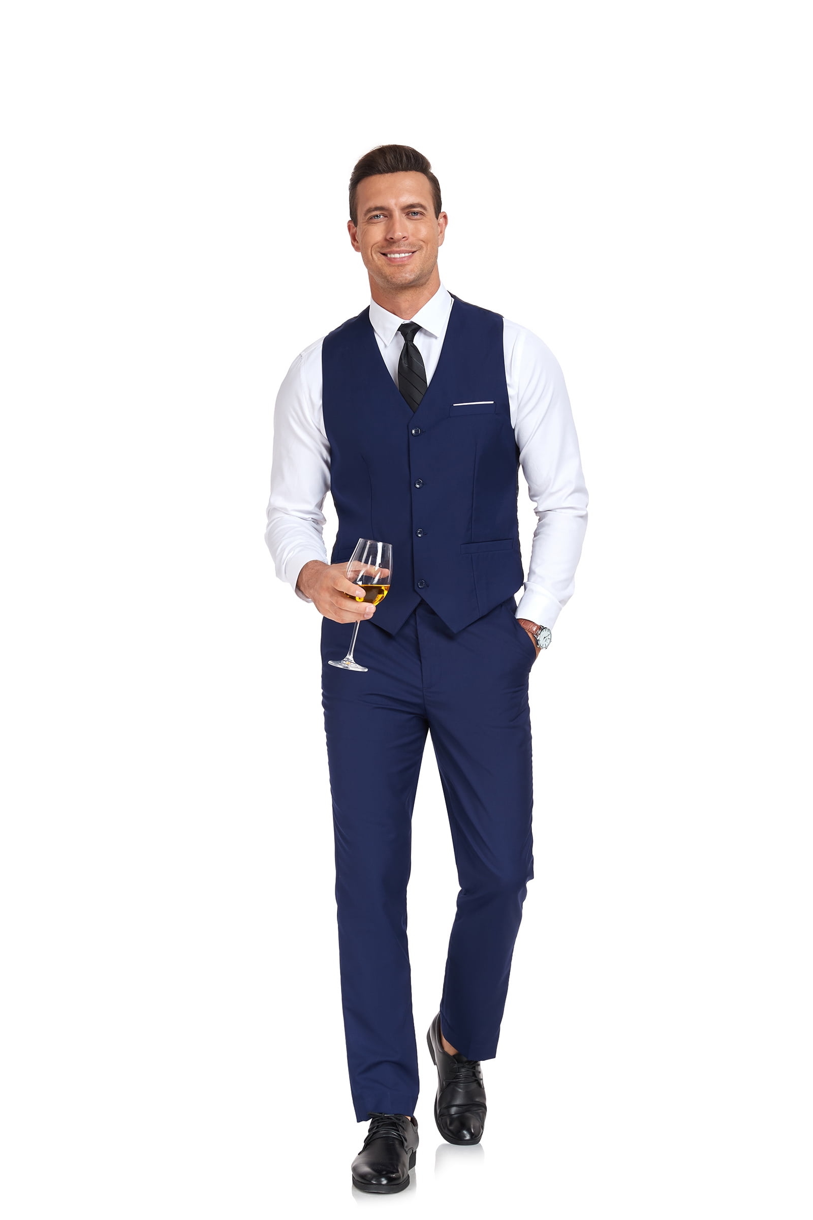 Wedding Navy Blue Vest And Pants Mens Suits For Wedding Prom Party