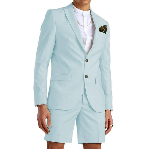 ETHAN 2 Piece Slim Fit Suits for Men Two Button Shorts Suit Casual Prom Summer Beach Wedding for Juniors 3XL