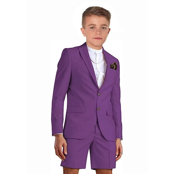 ETHAN 2 Piece Suits for Juniors Slim Fit Casual Beach Wedding Summer Grooms GroomsBoys Blazer Pants Suit Purple 16 Years