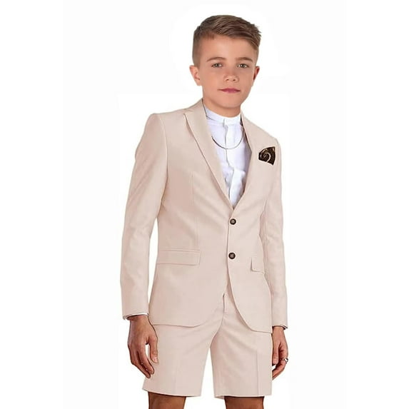 ETHAN 2PC Suit for Boys Casual Slim Fit Vintage Suits GroomsBoys Suits Wedding Summer Beach Blazer Pants Set Beige 3T