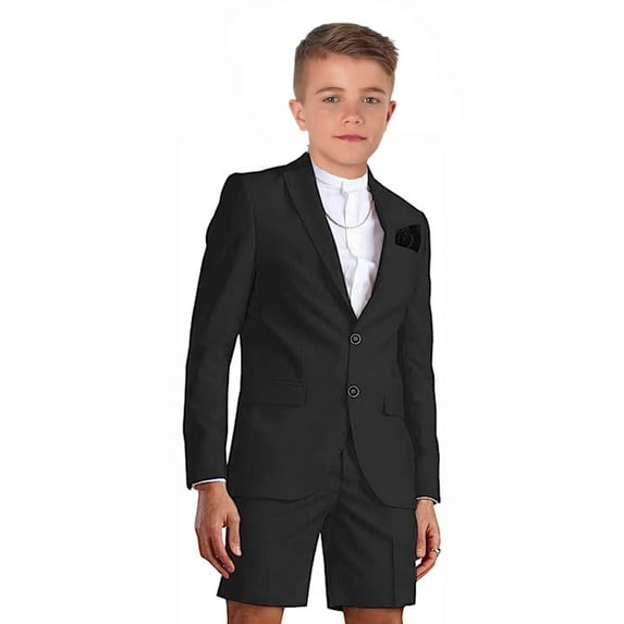 ETHAN 2PC Suit for Boys Casual Slim Fit Vintage Suits GroomsBoys Suits Wedding Summer Beach Blazer Pants Set Black 3T