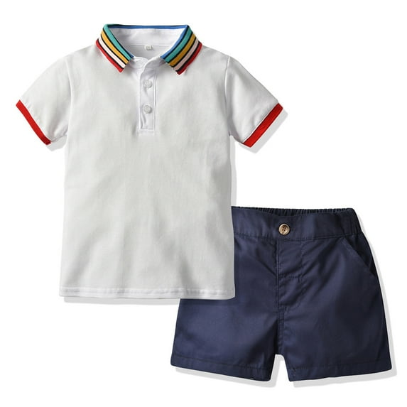 ETHAN 2PC Toddler Baby Boys Summer Outfits Solid Short Sleeve T-Shirt Shorts White 6 Years