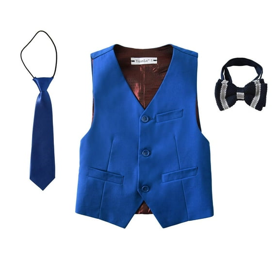 ETHAN 3 Piece Boys' Formal Suit Vest Set with Bowtie and Tie Boys Easter Outfit Royal Blue Size 10Y