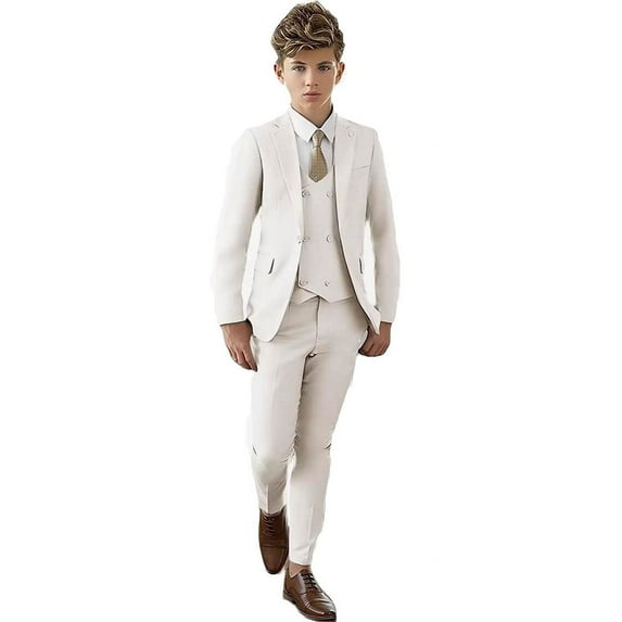 ETHAN 3 Piece Boys Suit for Wedding Slim Fit Suit for Kids Formal Tuxedo Evening Prom Party Set Ivory 8 Years