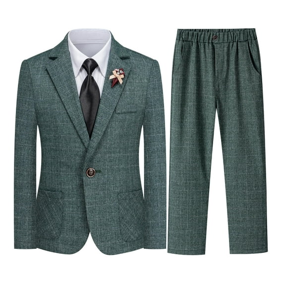 ETHAN 3 Piece Boys Suits for Party Slim Fit Formal Plaid Striped Suit Kids Wedding Outfit Communion Dress Clothes Green 2T